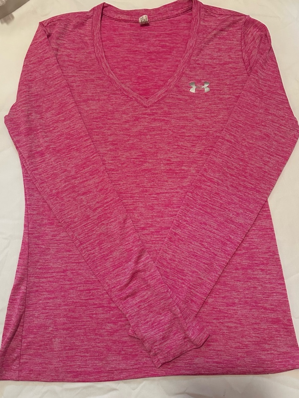 Under Armour Women's Heathered Hot Pink V-Neck Long Sleeve Top